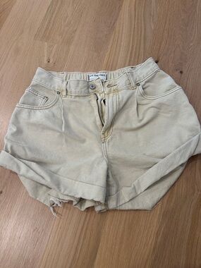 Free People Cream High-Rise Rolled Cuff Denim Shorts